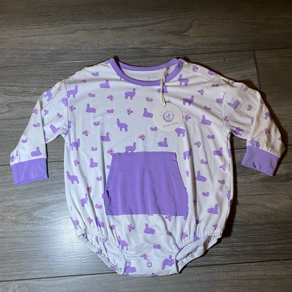 NWT Bubble Baby Bamboo Bubble Romper w/ Purple Llama Print